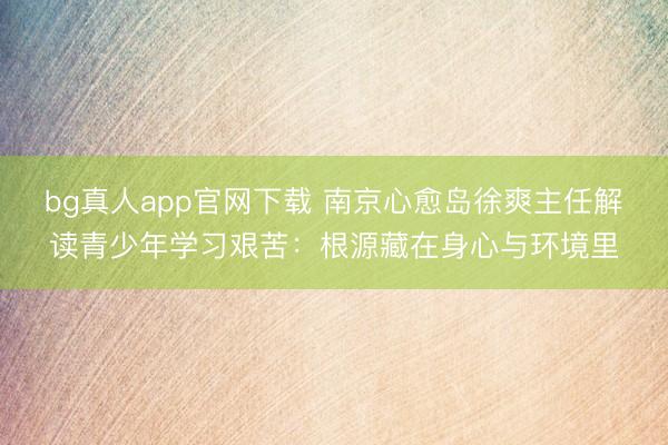 bg真人app官网下载 南京心愈岛徐爽主任解读青少年学习艰苦：根源藏在身心与环境里