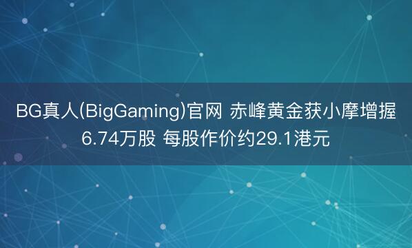 BG真人(BigGaming)官网 赤峰黄金获小摩增握6.74万股 每股作价约29.1港元