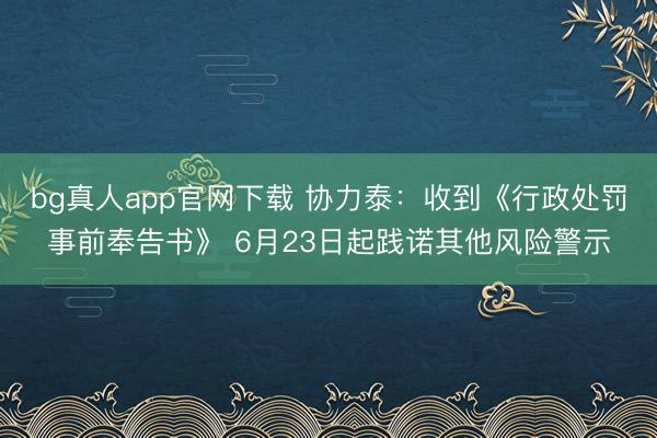 bg真人app官网下载 协力泰：收到《行政处罚事前奉告书》 6月23日起践诺其他风险警示
